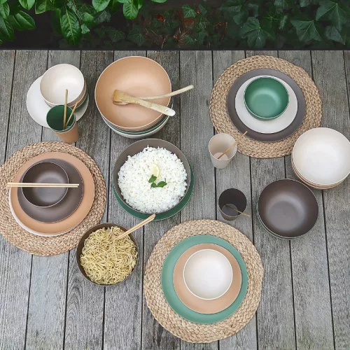 Bioplasztik 4 db-os lapos tányér szett, világosbarna 25,5 cm