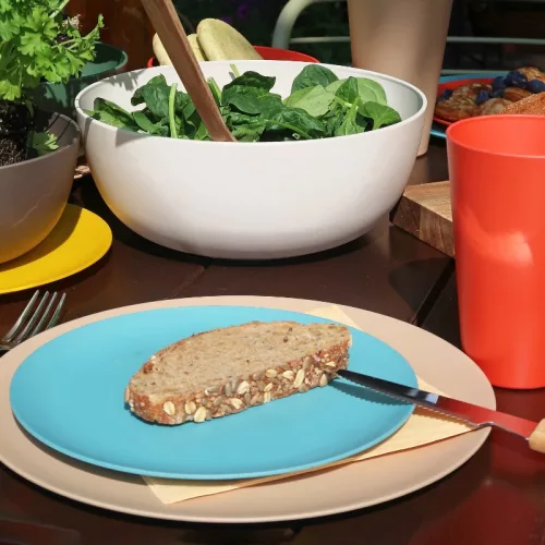 Bioplasztik 4 db-os lapos tányér szett, világosbarna 25,5 cm