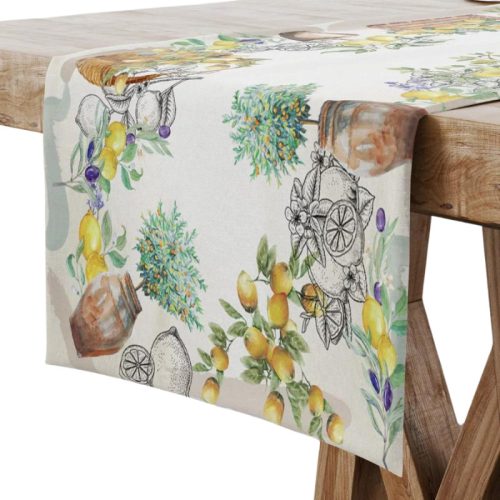 Mediterrán citromos pamut asztali futó, 45 x 140 cm