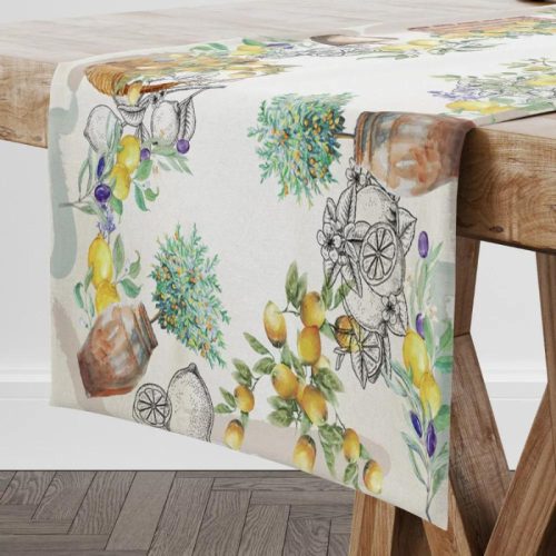 Mediterrán citromos pamut asztali futó, 45 x 140 cm
