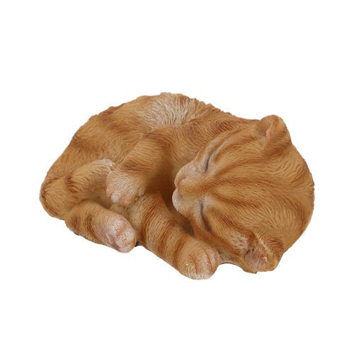 Alvó cica polyresin szobor, S, vörös, kültéri és beltéri dekorációs kiegészítő