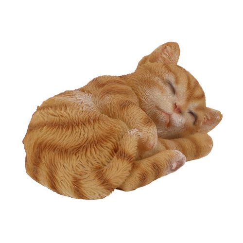 Alvó cica polyresin szobor, S, vörös, kültéri és beltéri dekorációs kiegészítő