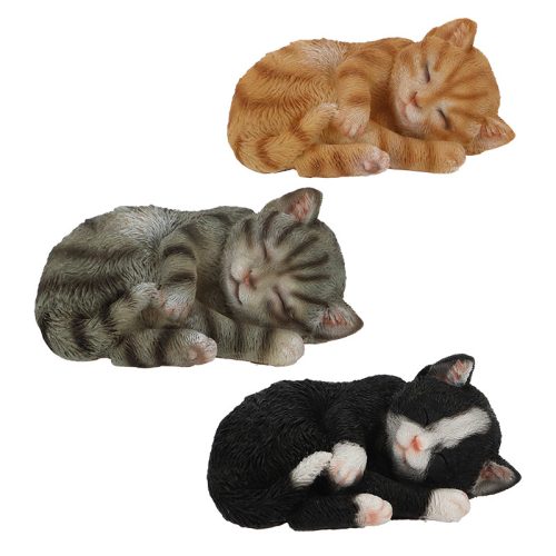 Alvó cica polyresin szobor, S, vörös, kültéri és beltéri dekorációs kiegészítő