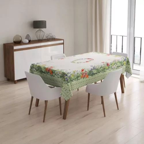 Színes mezei virág és pipacs mintás pamut asztalterítő, 140 x 180 cm