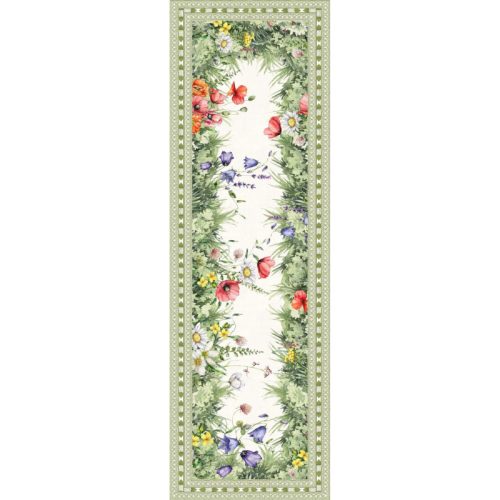 Színes mezei virág és pipacs mintás pamut asztali futó, 45 x 140 cm