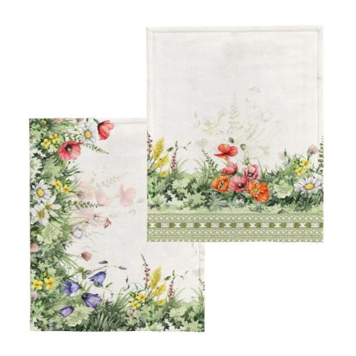 Színes mezei virág és pipacs mintás pamut konyharuha szett, 2db-os, 50 x 70 cm