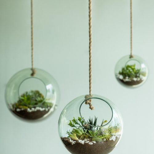 Felakasztható virágtartó üveggömb, 20 cm átmérőjű