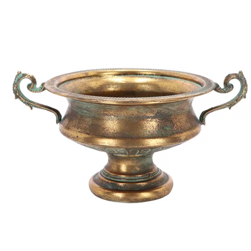 Antikolt stílusú fém virágtartó, arany színű, 41 x 30 x 22 cm