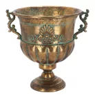 Antikolt stílusú fém virágtartó, arany színű, 34 x 28 x 33 cm