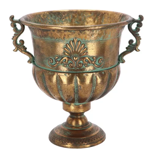 Antikolt stílusú fém virágtartó, arany színű, 34 x 28 x 33 cm