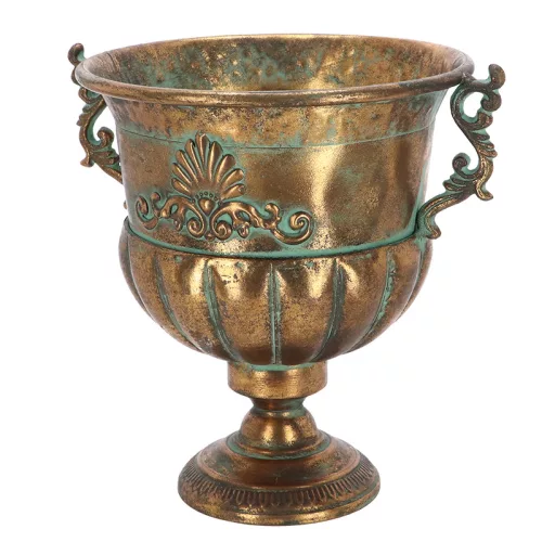 Antikolt stílusú fém virágtartó, arany színű, 34 x 28 x 33 cm