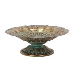   Antikolt stílusú fém tál, arany színű, 23 cm átmérőjű