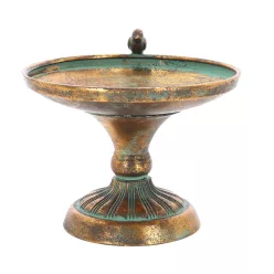   Antikolt stílusú fém madáritató és etető tál, arany színű, 23 x 23 x 20,5 cm