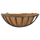 Fali félkör alakú fém virágtartó kosár, kókuszrost betéttel, 50 x 20 cm