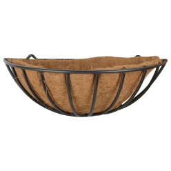   Fali félkör alakú fém virágtartó kosár, kókuszrost betéttel, 50 x 20 cm