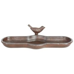   Öntöttvas madáritató és -etető tál, kismadár dekorációval, 29,5 cm