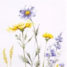 Lila sárga mezei virágos 3 rétegű szalvéta, 16,5 x 16,5 cm