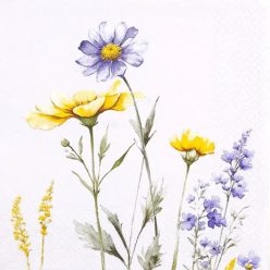   Lila sárga mezei virágos 3 rétegű szalvéta, 16,5 x 16,5 cm