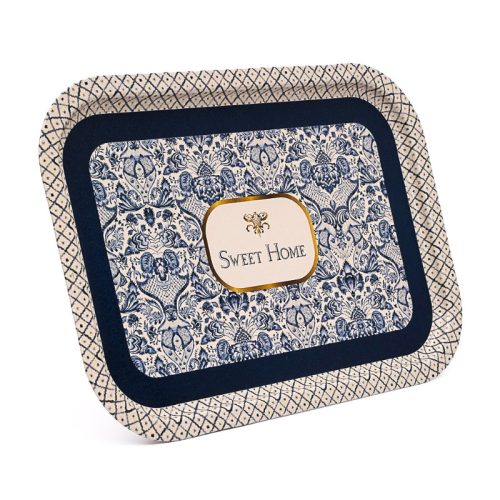 Portugál mintás fém tálca, szögletes, 40 x 28,5 cm