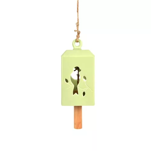 Madaras kerámia szélcsengő, mentazöld