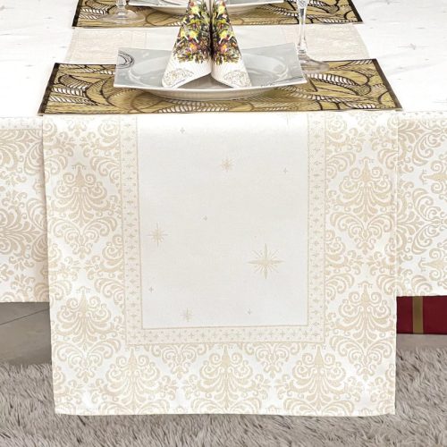 Barokk mintás pamut asztali futó, arany lurexes, 44 x 140 cm