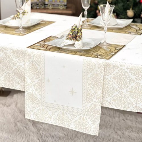 Barokk mintás pamut asztali futó, arany lurexes, 44 x 140 cm