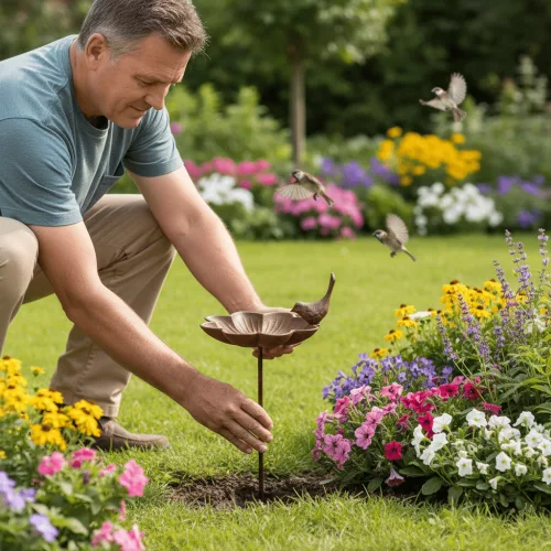 Leszúrható öntöttvas madáretető és itató, 80 cm