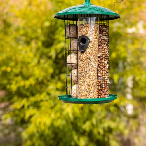Felakasztható adagolós madáretető, 3 fajta madáreleségnek, 44 cm