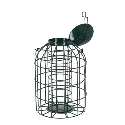 Faggyúgolyótartó fém madáretető, mókus elleni ráccsal, 16 x 22 cm