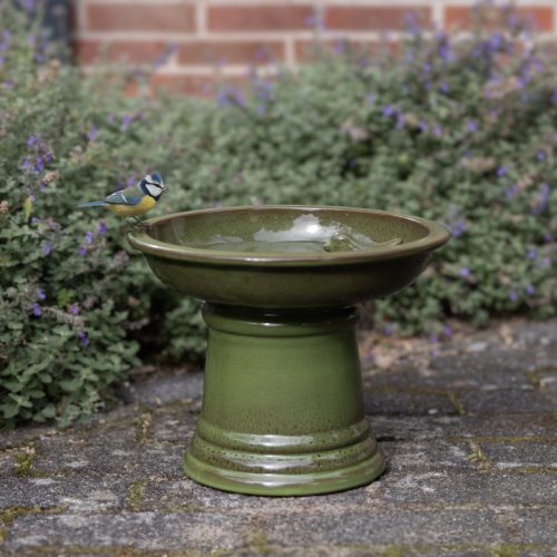 Kerámia madáritató és etető állvány, zöld, 29 cm átmérőjű