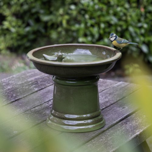 Kerámia madáritató és etető állvány, zöld, 29 cm átmérőjű