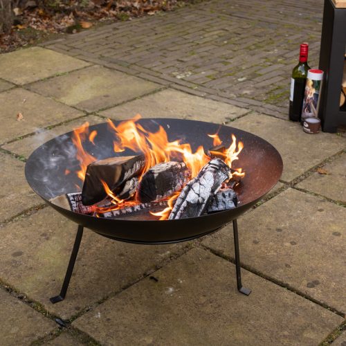 Fém tűzrakó tál állvánnyal, fekete, 59 cm átmérőjű