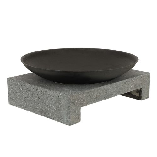 Öntöttvas tűzrakó tál négyzet alakú terrazzo gránit lapon, 59 cm átmérőjű