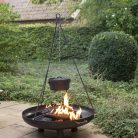 Tűzrakó tálra szerelhető fém bográcstartó állvány lánccal, 118 cm