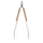 Rozsdamentes acél BBQ grill fogó csipesz, fa nyél borítással, 49 cm