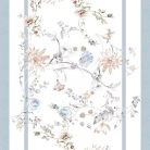 Floral virág mintás pamut asztali futó, világoskék szegéllyel, 45 x 140 cm