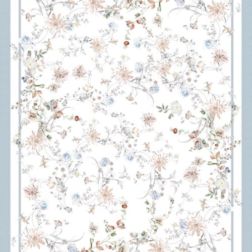 Floral virág mintás pamut asztalterítő, világoskék szegéllyel, 140 x 180 cm