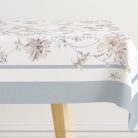 Floral virág mintás pamut asztalterítő, világoskék szegéllyel, 140 x 240 cm