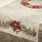 Mikulásvirág koszorús, ezüst lurexes gép gobelin asztali futó, 44 x 140 cm