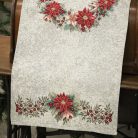 Mikulásvirág koszorús, ezüst lurexes gép gobelin asztali futó, 44 x 140 cm