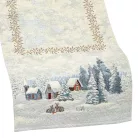 Nyuszik a hóban, ezüst lurexes gépi gobelin asztali futó, 44 x 140 cm