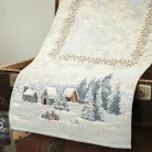Nyuszik a hóban, ezüst lurexes gépi gobelin asztali futó, 44 x 140 cm
