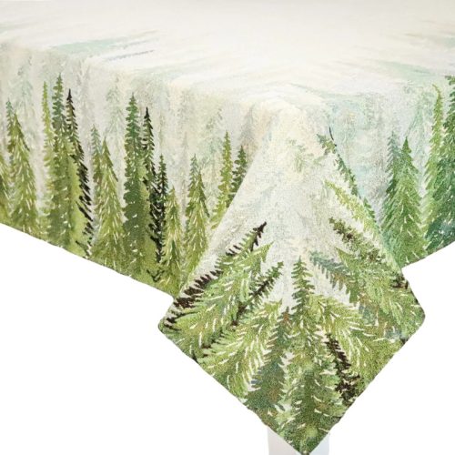 Fenyőerdő, arany lurexes gépi gobelin asztalterítő, 137 x 180 cm