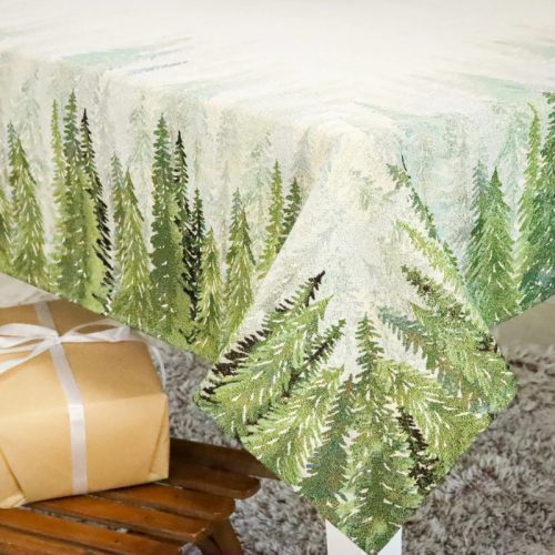 Fenyőerdő, arany lurexes gépi gobelin asztalterítő, 137 x 180 cm