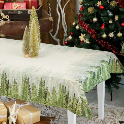 Fenyőerdő, arany lurexes gépi gobelin asztalterítő, 137 x 180 cm