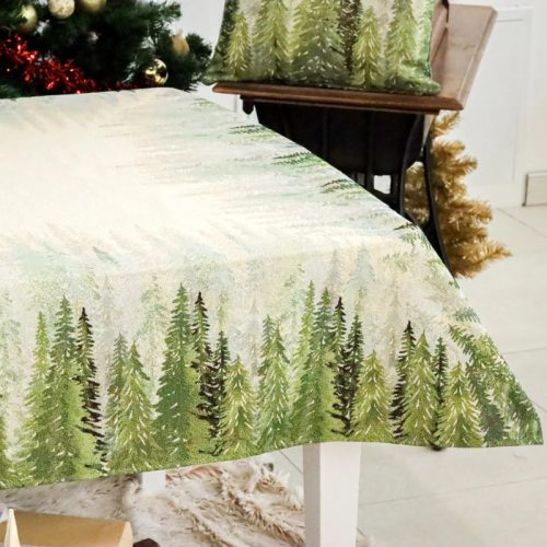 Fenyőerdő, arany lurexes gépi gobelin asztalterítő, 137 x 180 cm