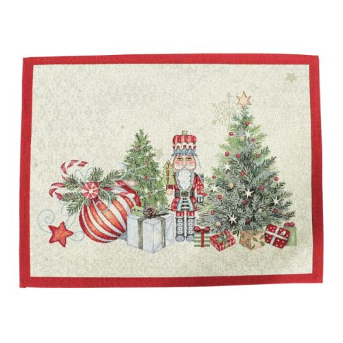 Diótörős és karácsonyfás, ezüst lurexes gépi gobelin tányéralátét, 40 x 50 cm