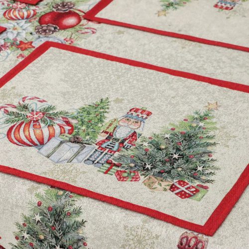 Diótörős és karácsonyfás, ezüst lurexes gépi gobelin tányéralátét, 40 x 50 cm