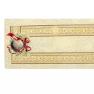 Karácsonyi gömbös, piros szalagos, arany lurexes gépi gobelin asztali futó, 44 x 140 cm