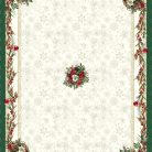 Magyal piros bogyós, zöld szélű, ezüst lurexes gépi gobelin asztalterítő, 137 x 180 cm